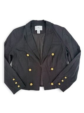 Halston Heritage Black Double-Breasted Gold Button Short Blazer